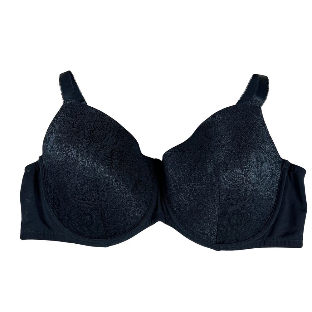 Body Naturals Womens Bra 46D Black Floral Jacquard Comfortable Underwire Support